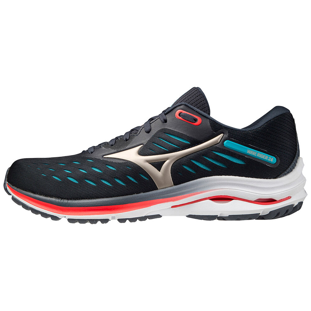 Sapatilhas Running Mizuno Wave Rider 24 - Homem - Azul Marinho/Platina/Azuis - OSFVY4837